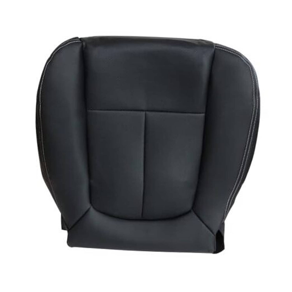 Black leather driver seat bottom replacement cover with stitched panel lines