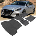 All-weather black floor mat and cargo liner set with ridged surface, five pieces