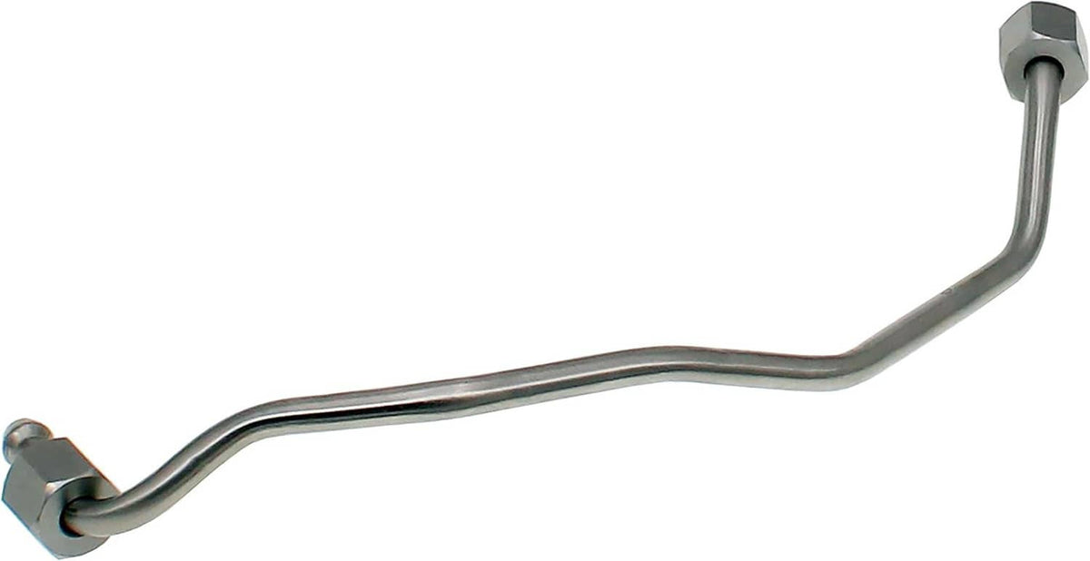 Angled metal fuel line tube with two hex mounting brackets and flare ends