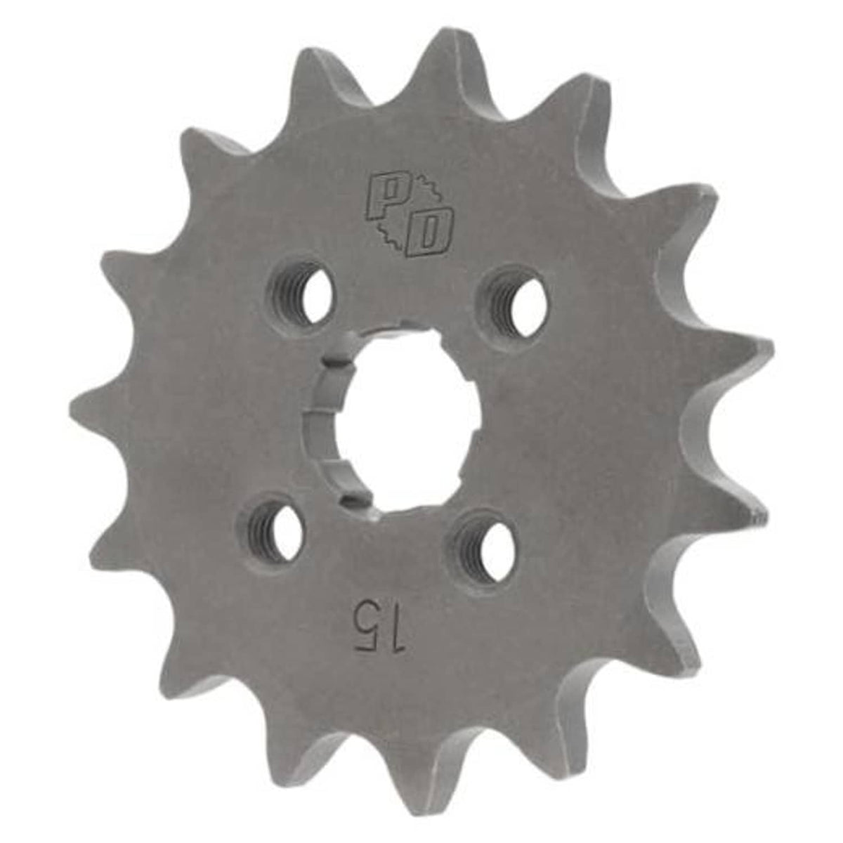 Grey front drive sprocket gear with raised teeth and mounting holes
