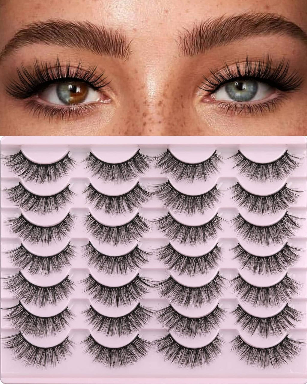 Black wispy 3D mink-style false eyelashes on eye