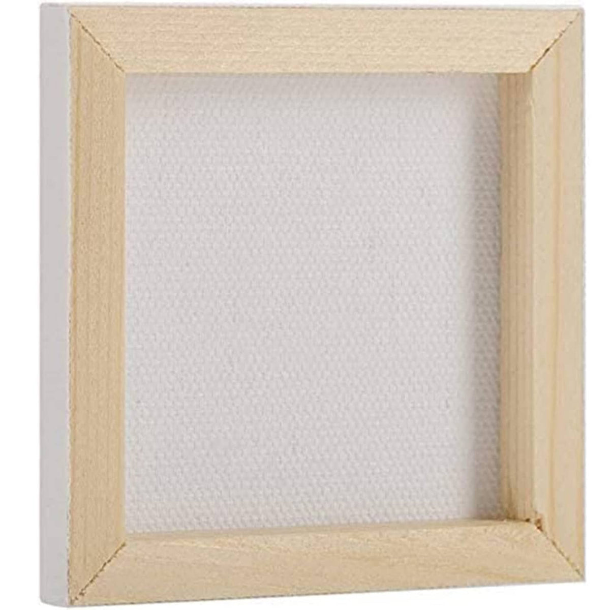 Square mini canvas with textured white surface and light wood frame