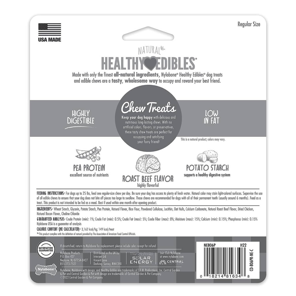 Natural Healthy Edibles dog chew treat package back label details