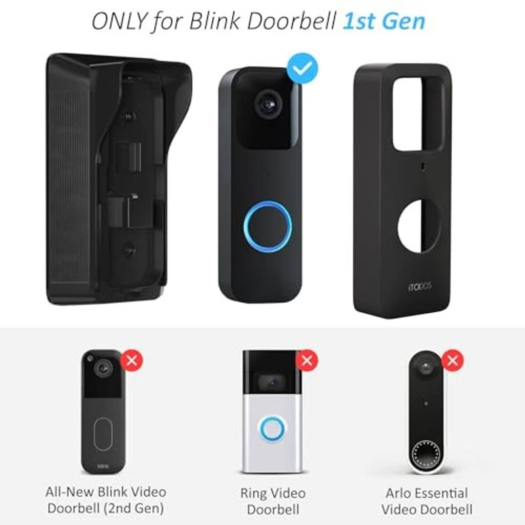 Black solar doorbell charger with blue-ring LED and mounting bracket