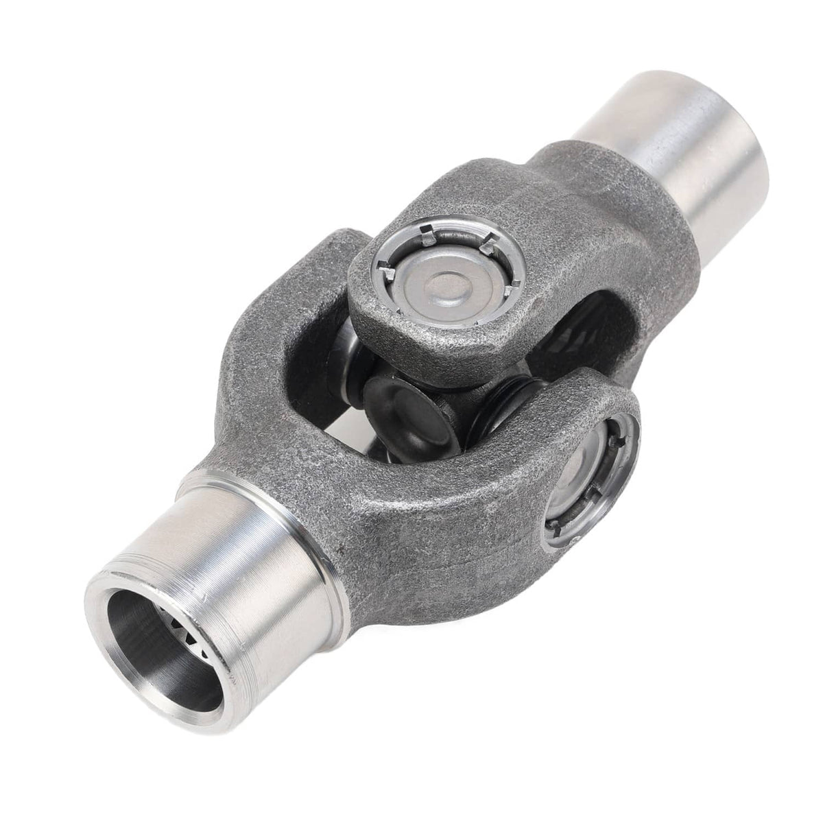 Metal drive shaft U-joint yoke joint with two fork ends and bearing cap