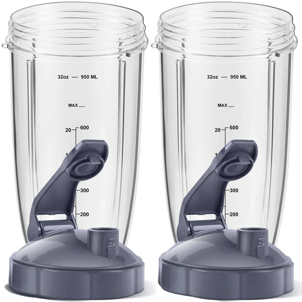 Transparent 32oz replacement to-go cups, flip-top lid and dark base, 2-pack
