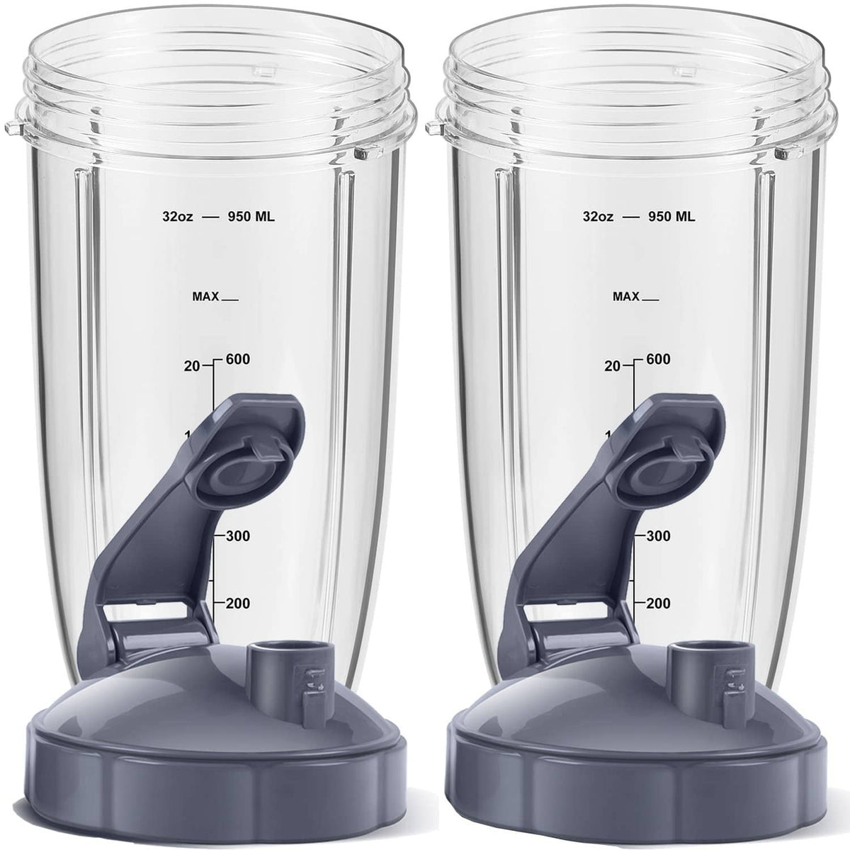Transparent 32oz replacement to-go cups, flip-top lid and dark base, 2-pack