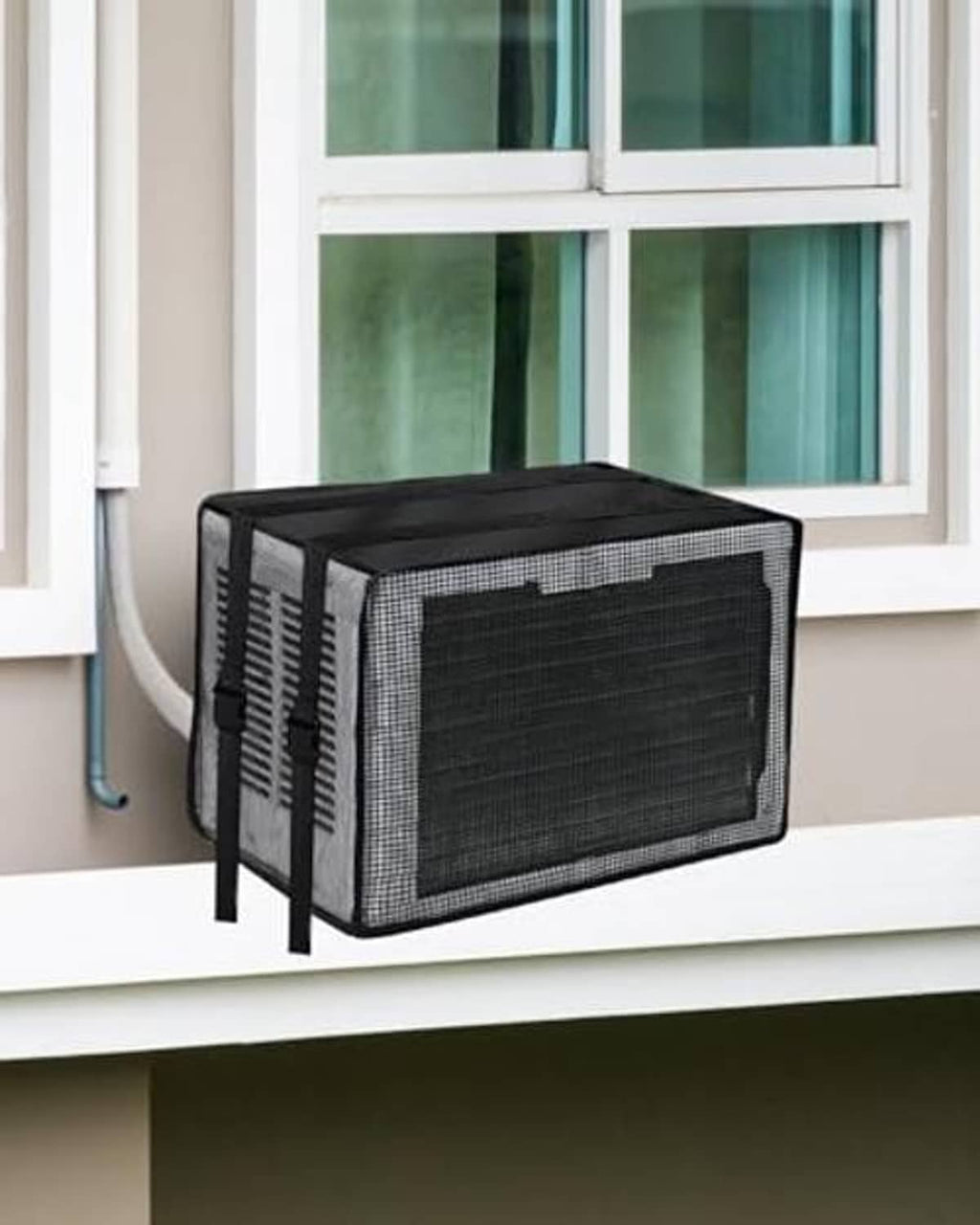 Mesh U-shape window AC cover, black ventilated front and side panels