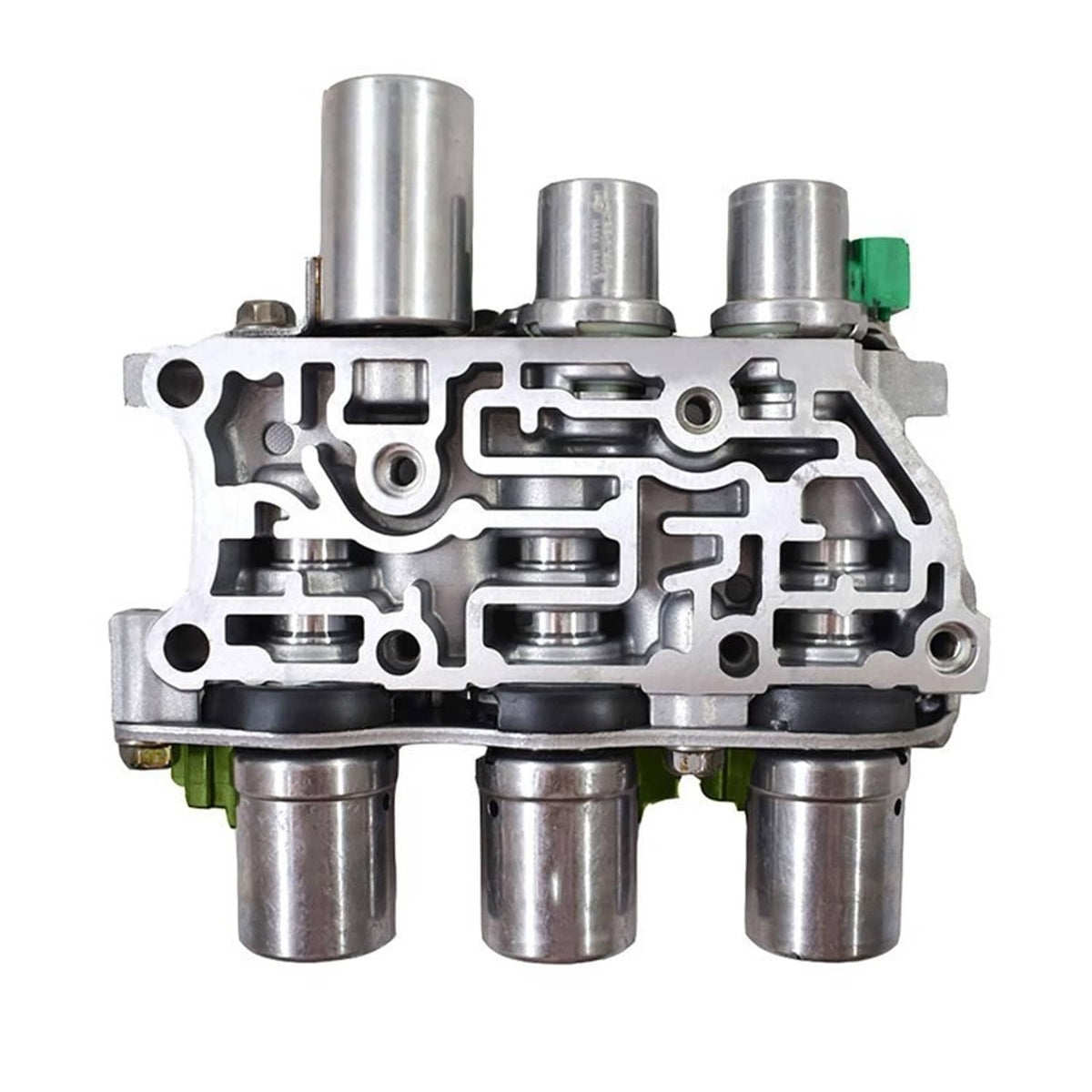 Transmission solenoid block assembly with silver housing and multiple cylindrical ports