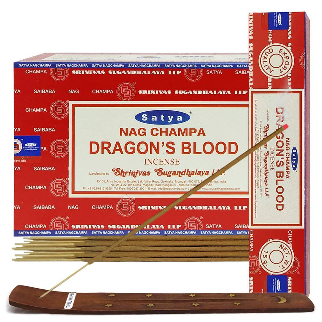 Incense sticks with wooden holder and Satya Dragon's Blood incense box