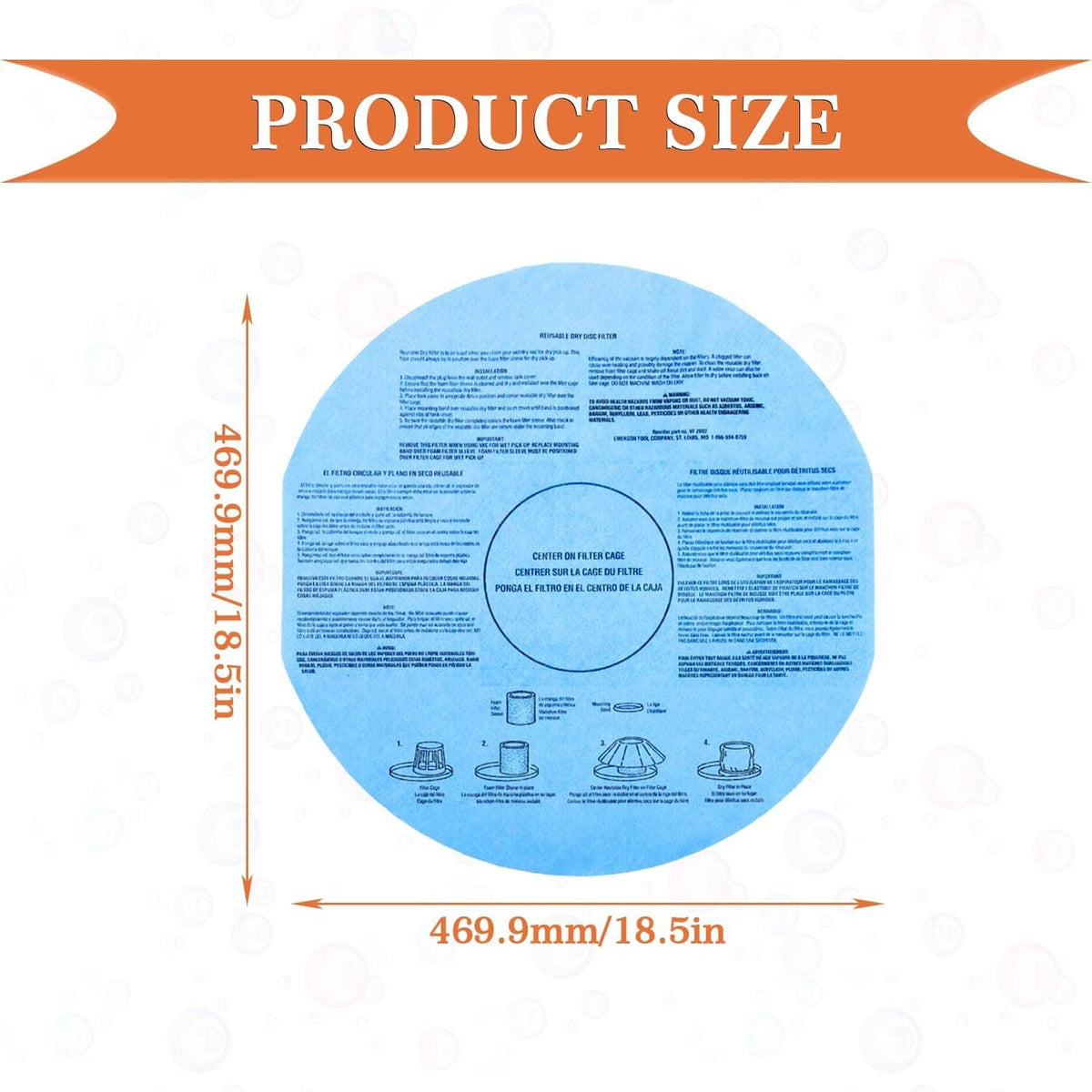 Round blue vacuum filter disc with printed circular center detail