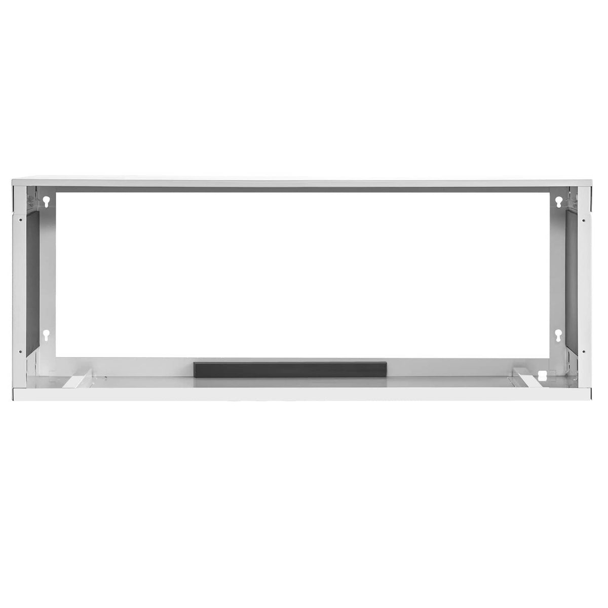 White through-the-wall AC sleeve frame, front opening with black inner bar