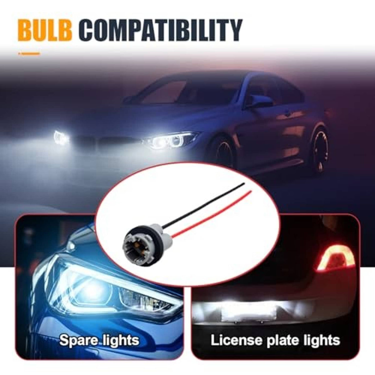 Bulb socket pre-wire pigtail adapter with gray housing and red/black twin leads