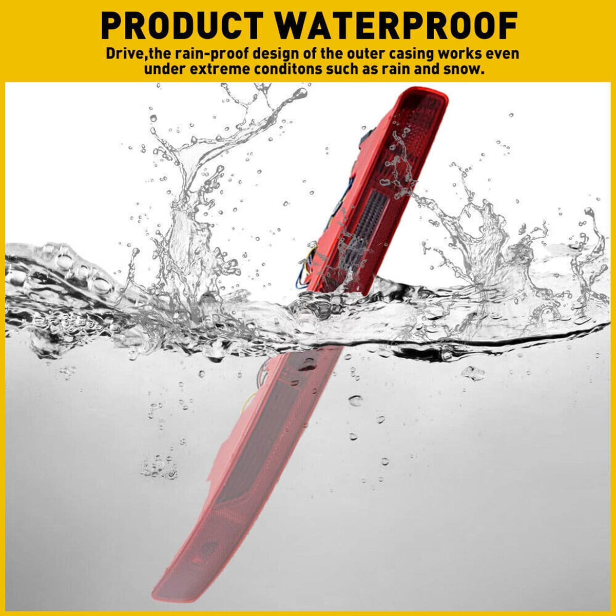 Red taillight lamp with water-splash protection design on the lens