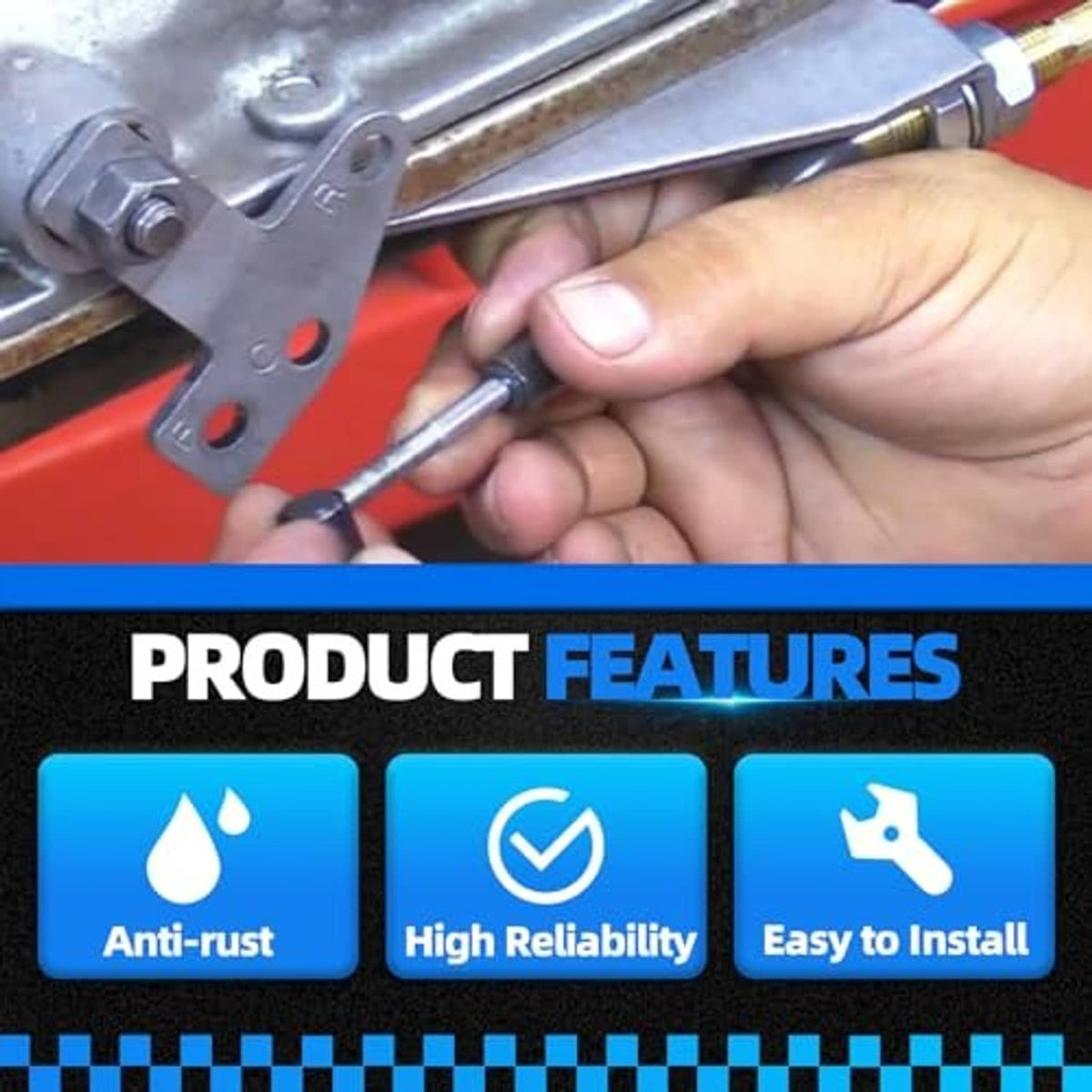Automatic shifter bracket lever installation with steel bracket and cotter pin being inserted by hand