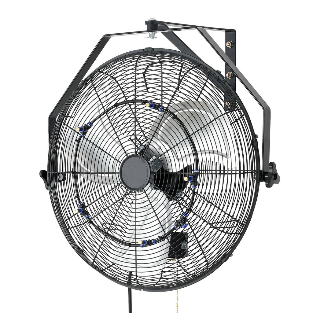 Wall-mounted fan with circular grille, mounting frame, and multi-speed motor housing