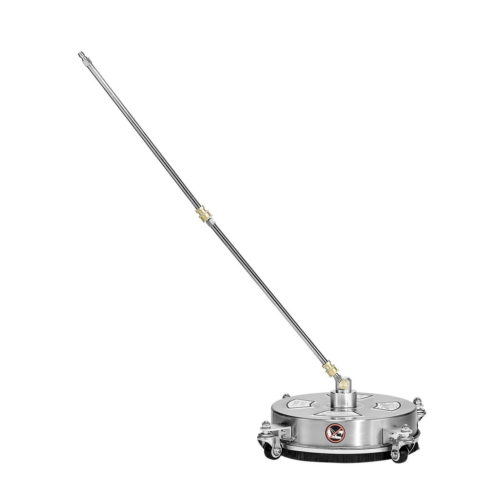 Pressure washer surface cleaner with wand and 4 swivel wheels on circular disc