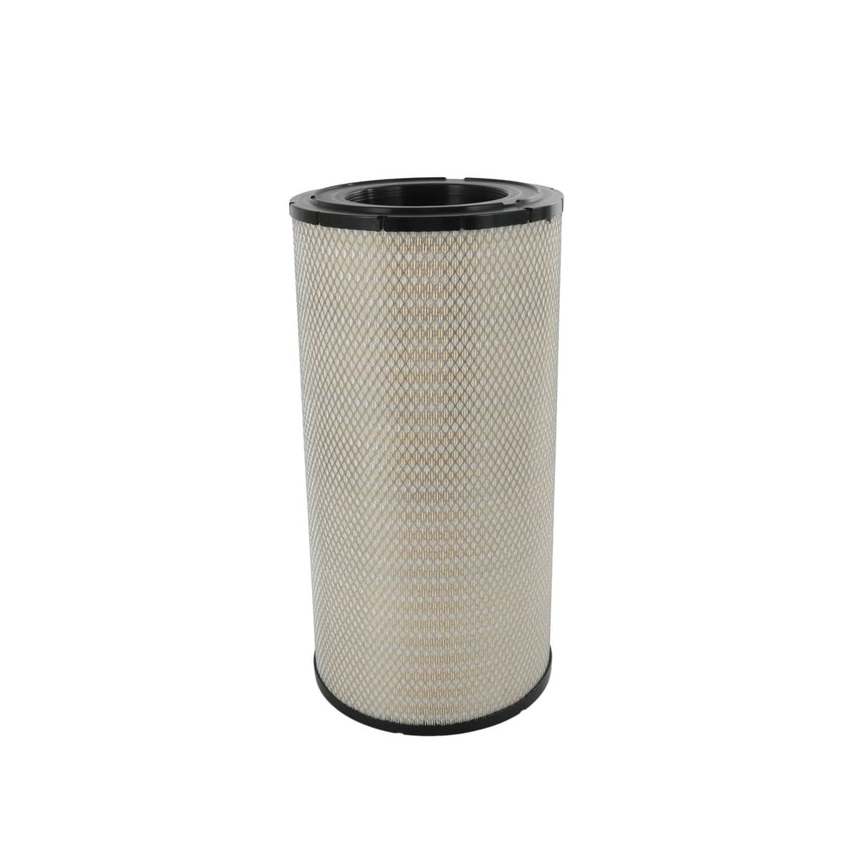 Single cylindrical engine air filter with white mesh media and black end cap