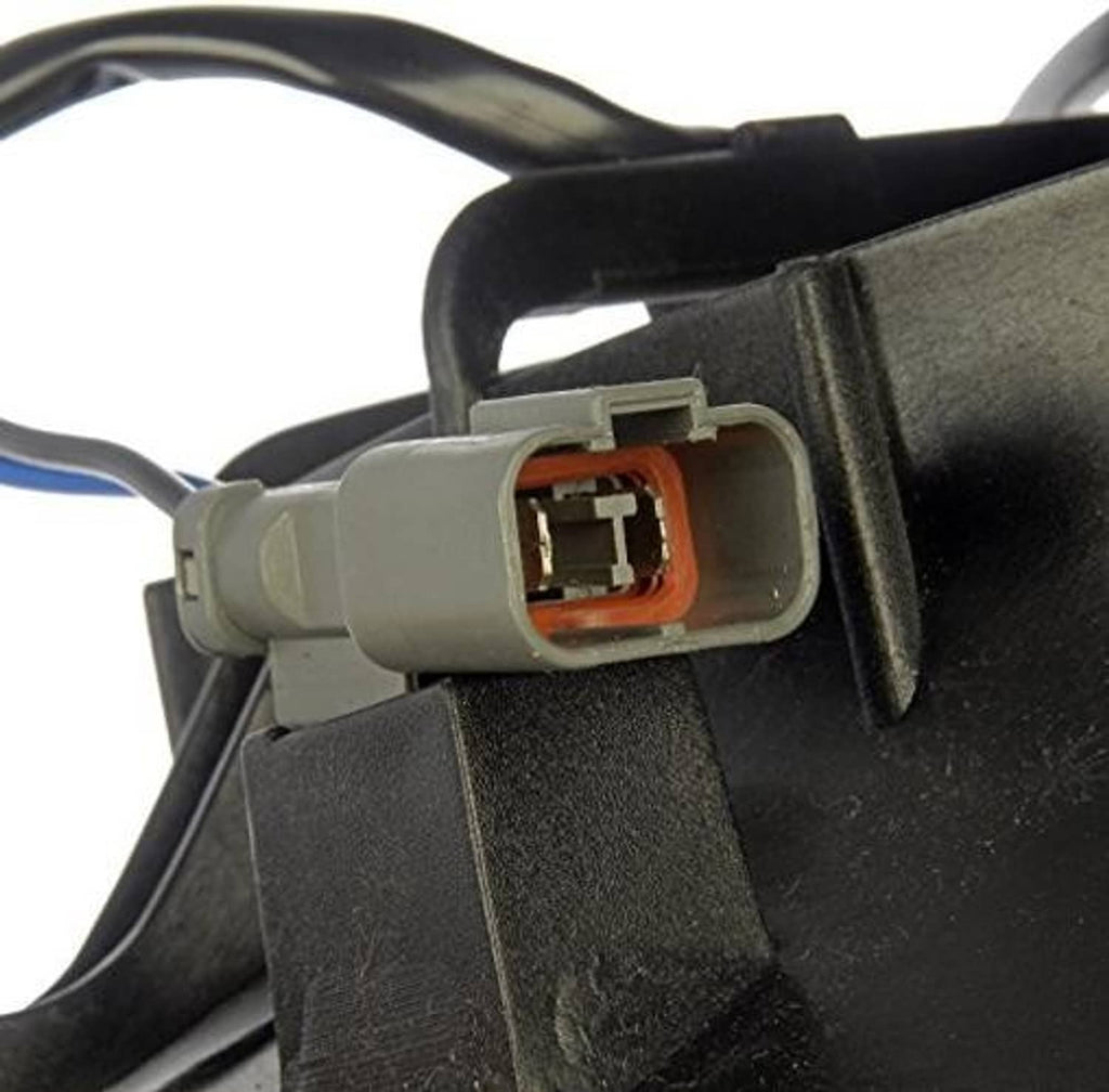 Cooling fan connector plug on black radiator fan shroud