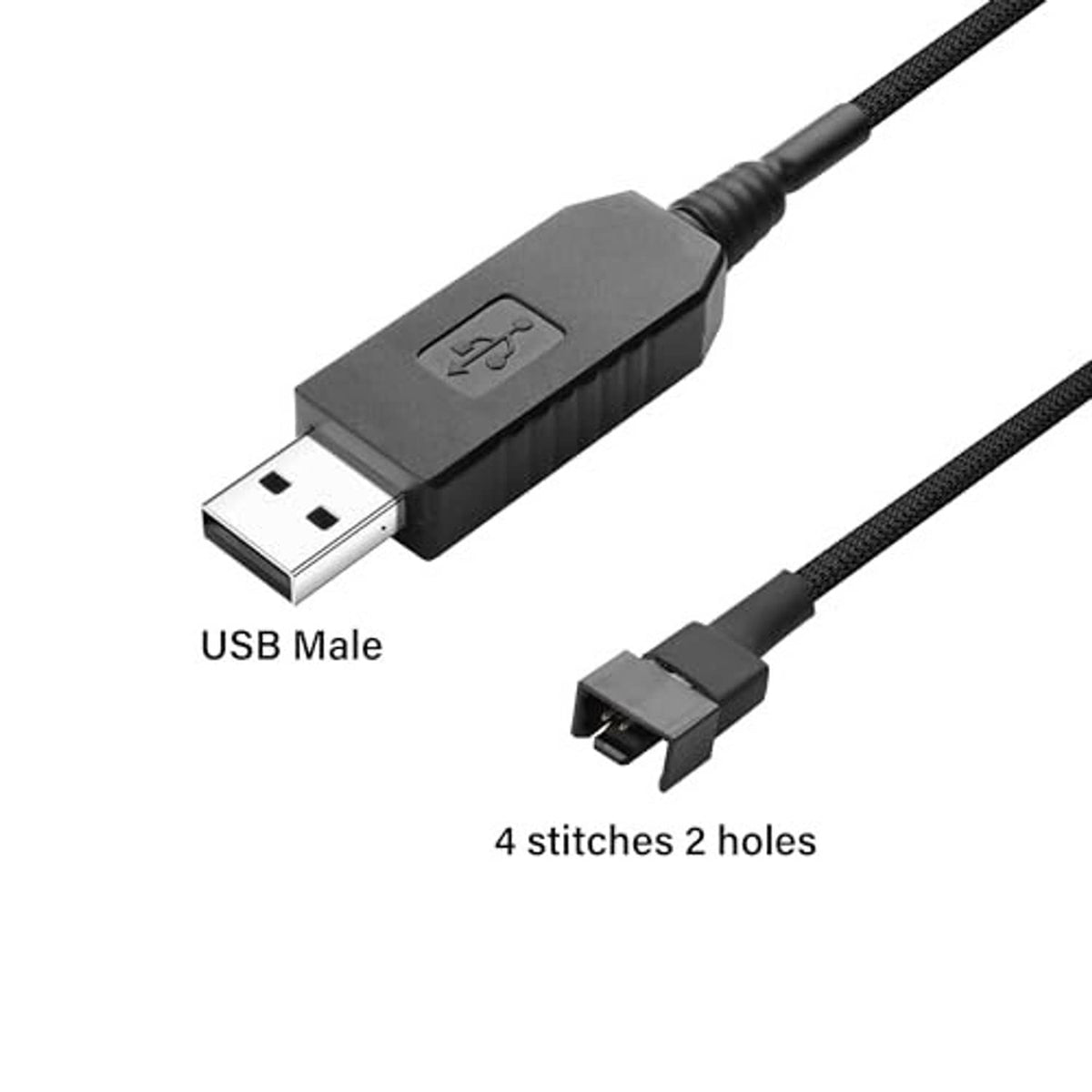USB male step-up fan cable with 4-pin connector and braided wire harness