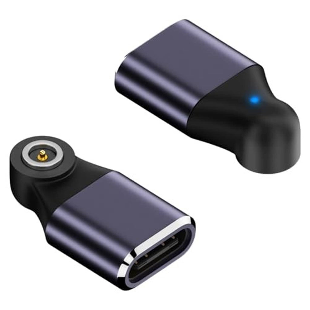 Magnetic charging adapter with USB-C female connector and blue indicator light