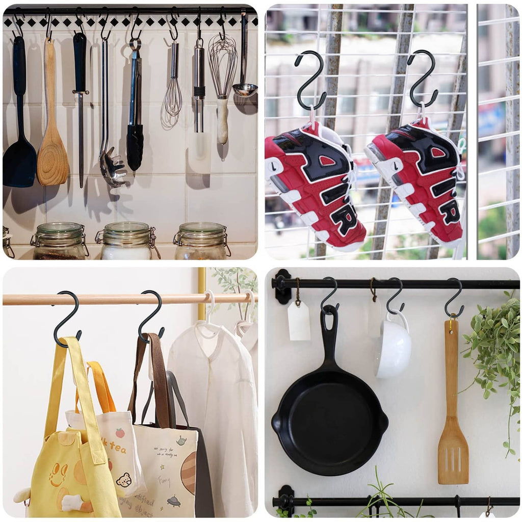 Vinyl-coated S hooks for hanging tools and cookware on a rack