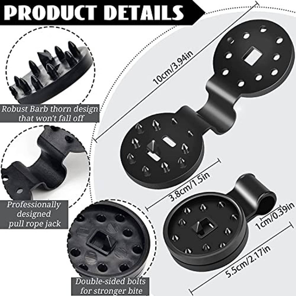 Shade cloth clip product detail, black round head with barbed bolt and measurements