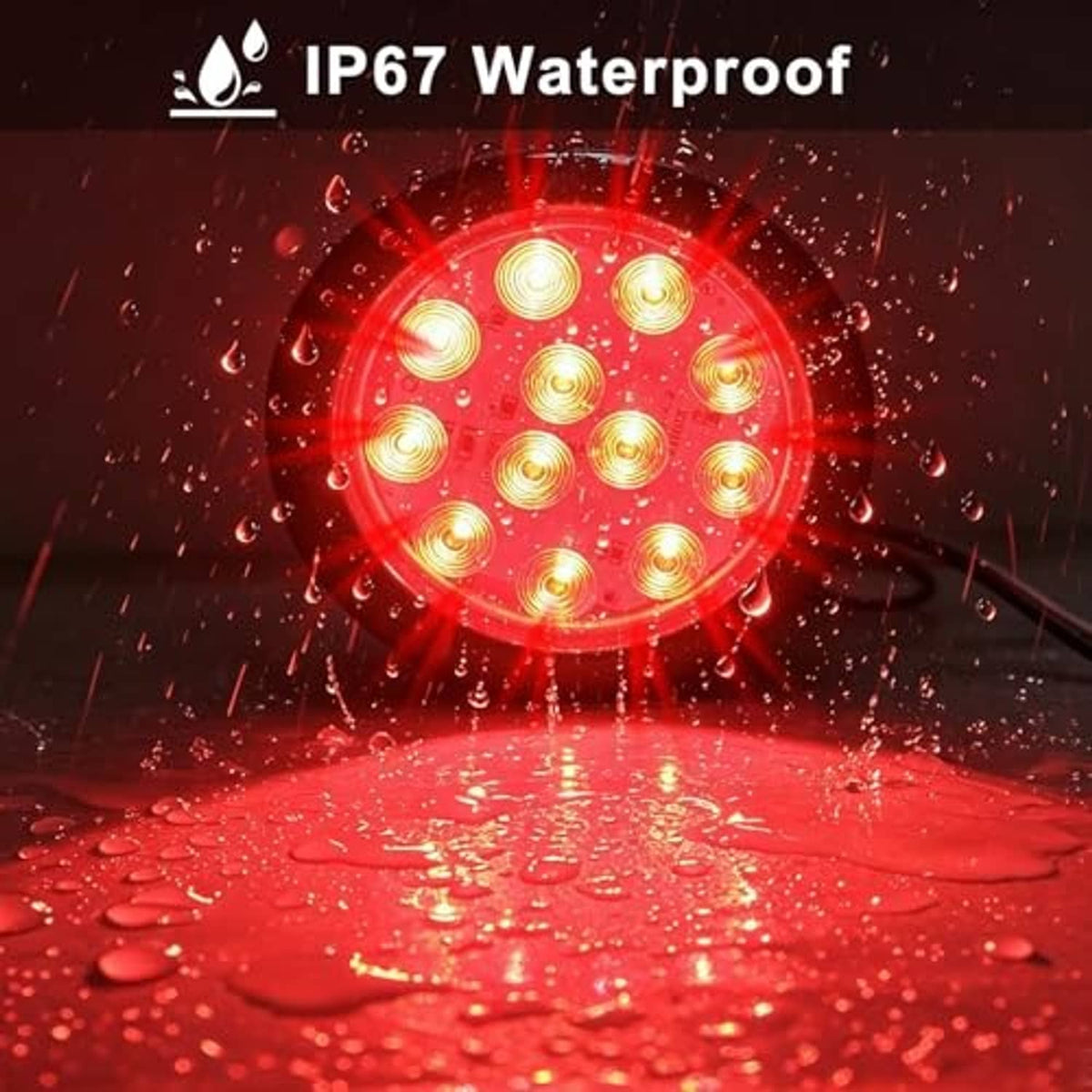 Red round LED trailer tail light with sealed design, water-splash protected