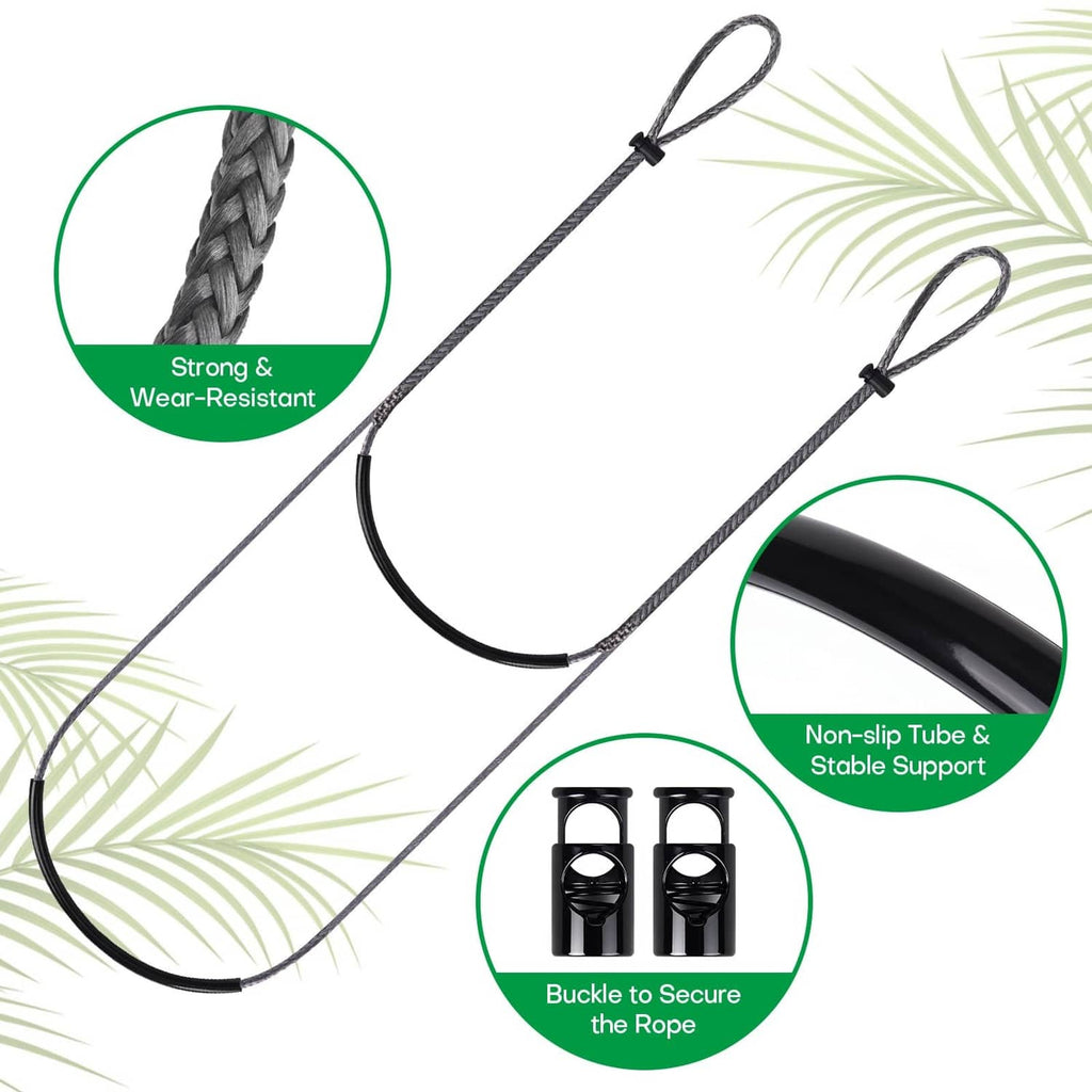 Black climbing stick rope aider with braided straps and buckle securing rope