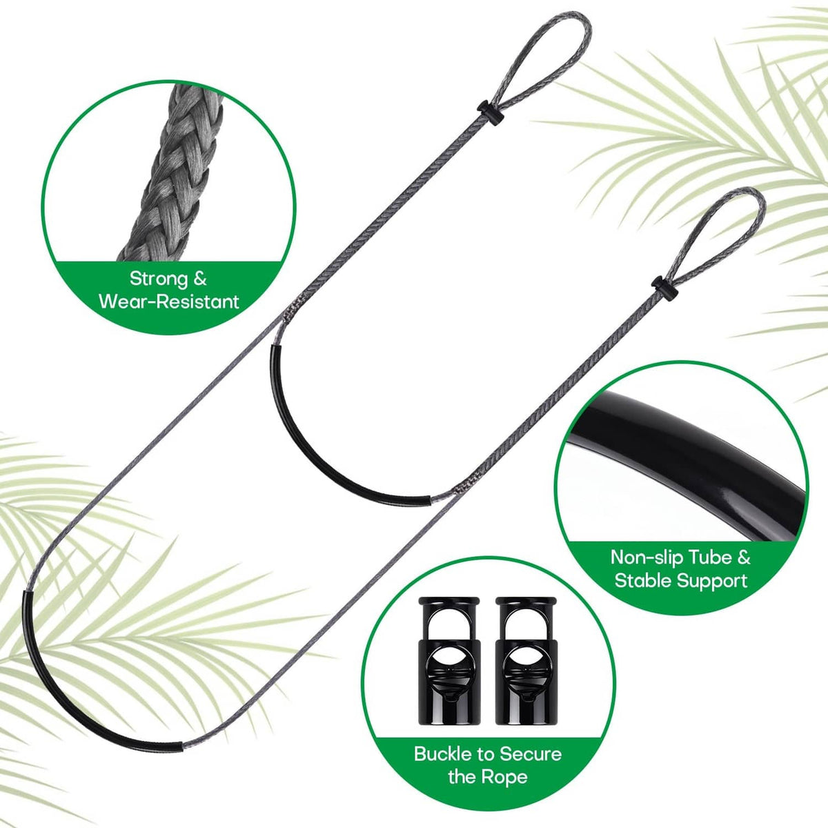Black climbing stick rope aider with braided straps and buckle securing rope