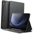 Black tablet case with folio stand, screen and camera cutout visible