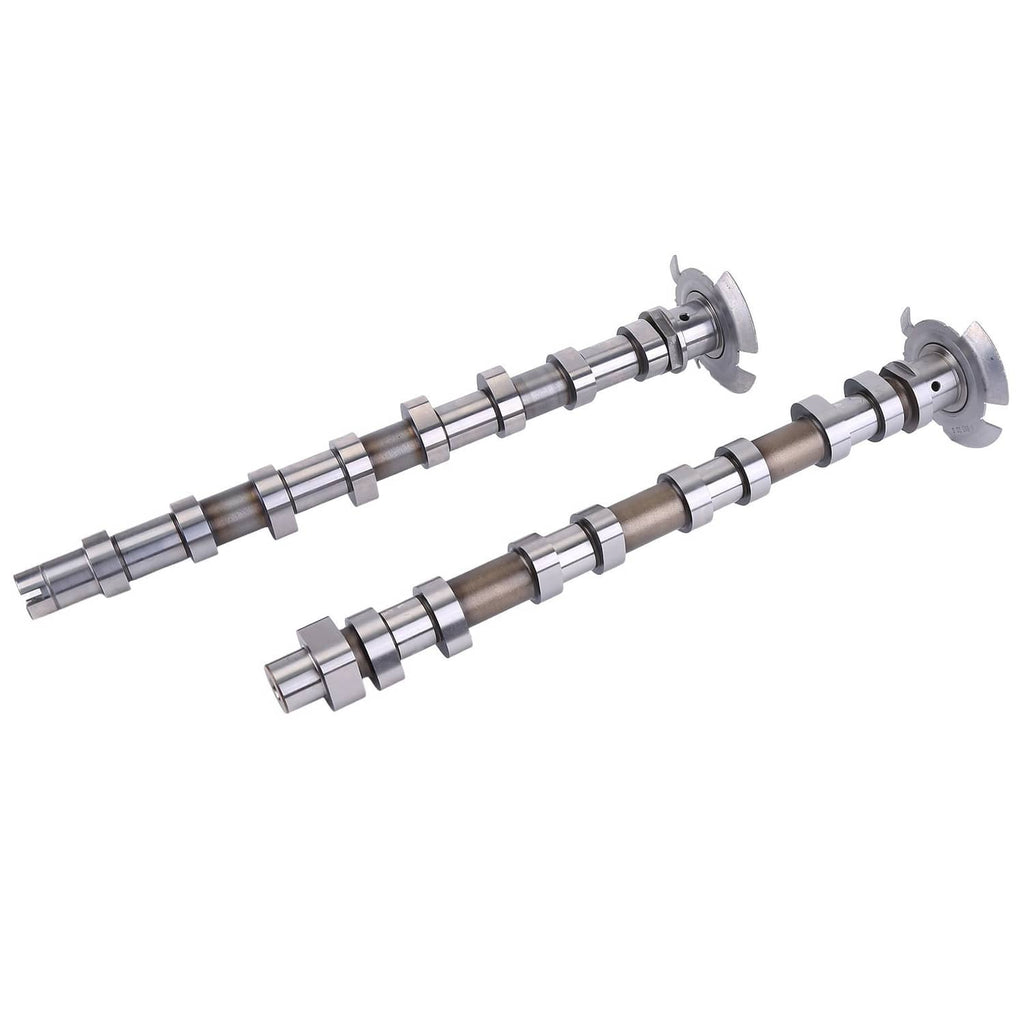 Angled camshaft pair with flange mounts and machined bearing journals