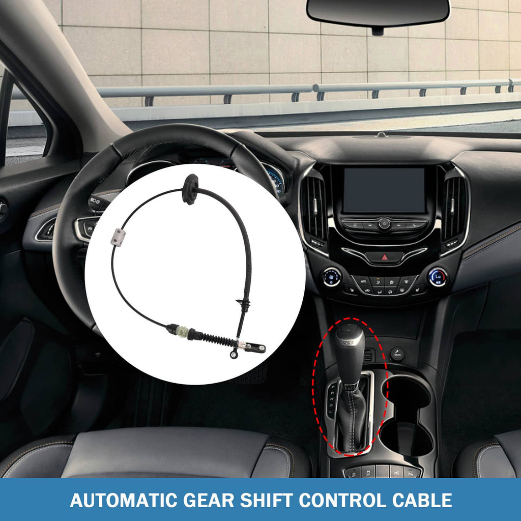 Automatic gear shift control cable shown in car interior with black wiring and connectors