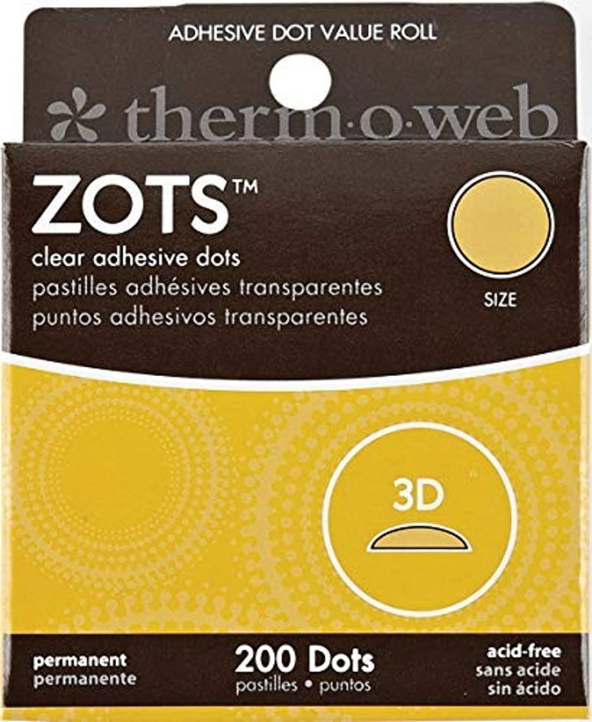 Therm-O-Web Zots clear 3D adhesive dots, 200 count, permanent, acid-free package
