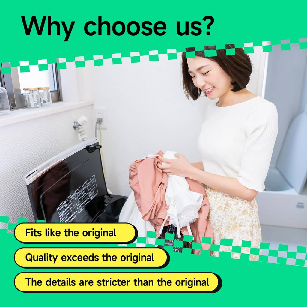Washing machine repair with a person holding laundry next to the open appliance