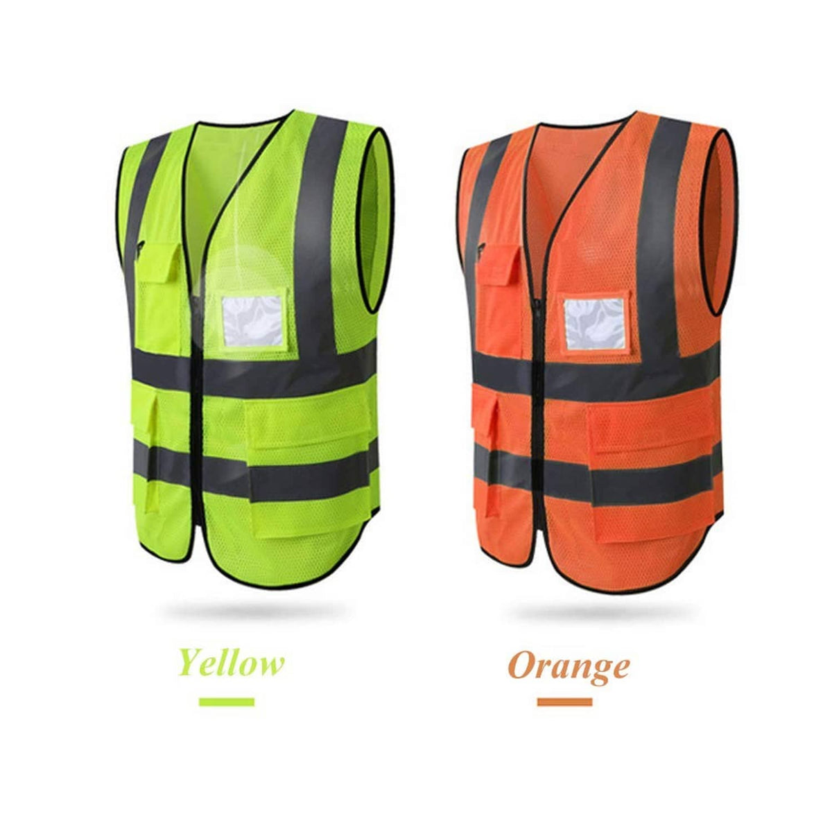 Two-tone safety vest set: lime green and orange mesh with silver reflective stripes
