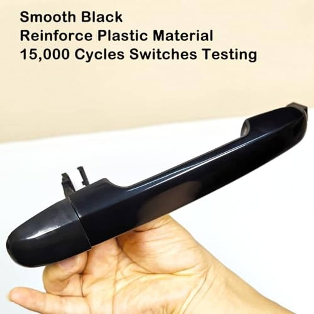 Dark black exterior door handle with smooth grip surface.