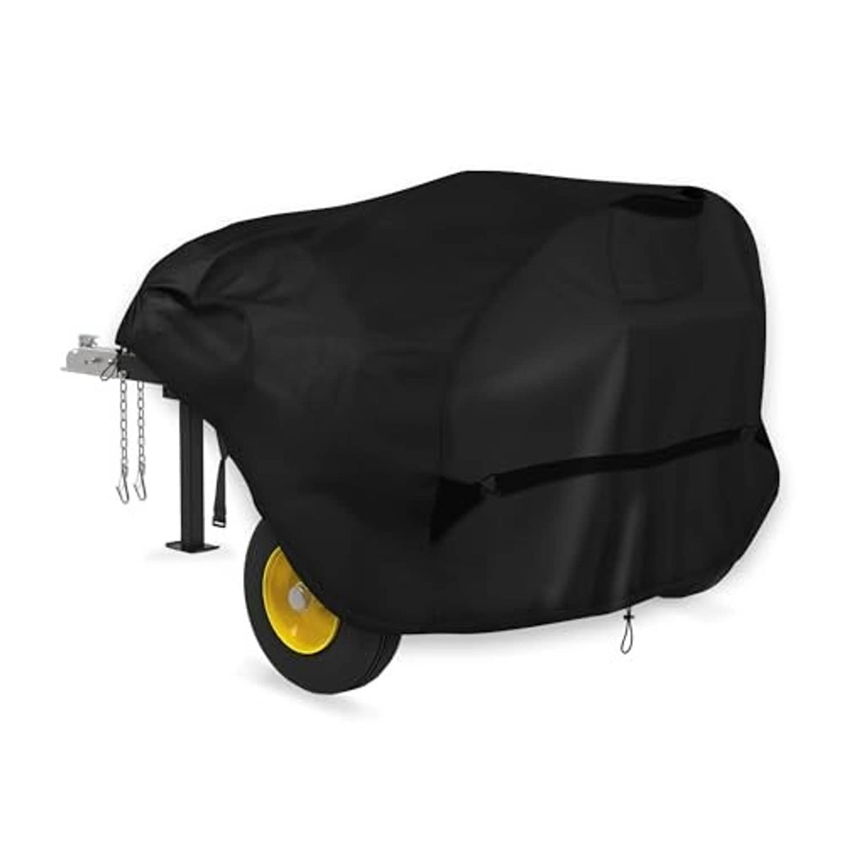 Black log splitter cover with side strap and drawstring cinch at the bottom