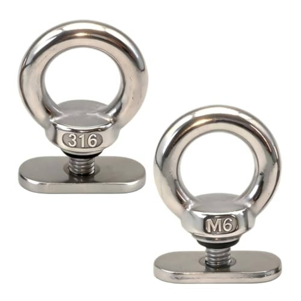 316 stainless steel tie-down eyelet, loop and flat base, M6 threaded stud