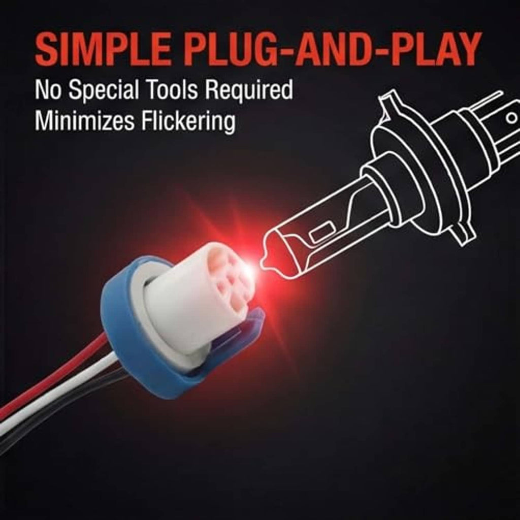 Headlight wiring harness plug with white 3-pin ceramic socket, blue collar, red/black leads