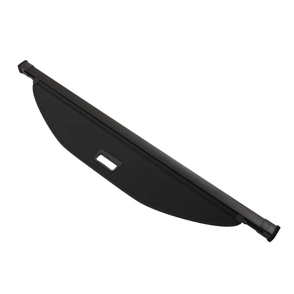 Retractable cargo cover luggage shade, angled view of black panel with handle window