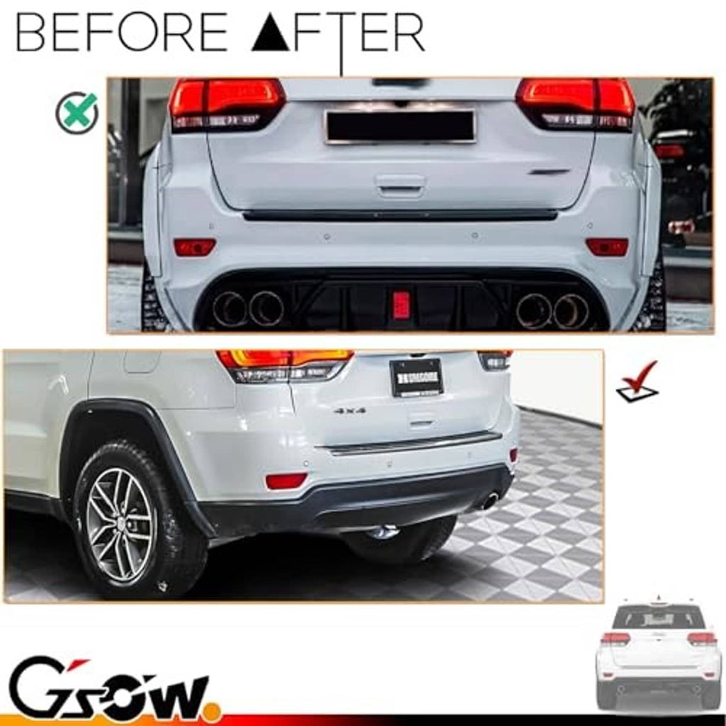 Before-and-after view of red rear reflector light covers on bumper