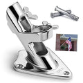 Polished stainless steel flag pole holder clamp with round base plate and mounting holes
