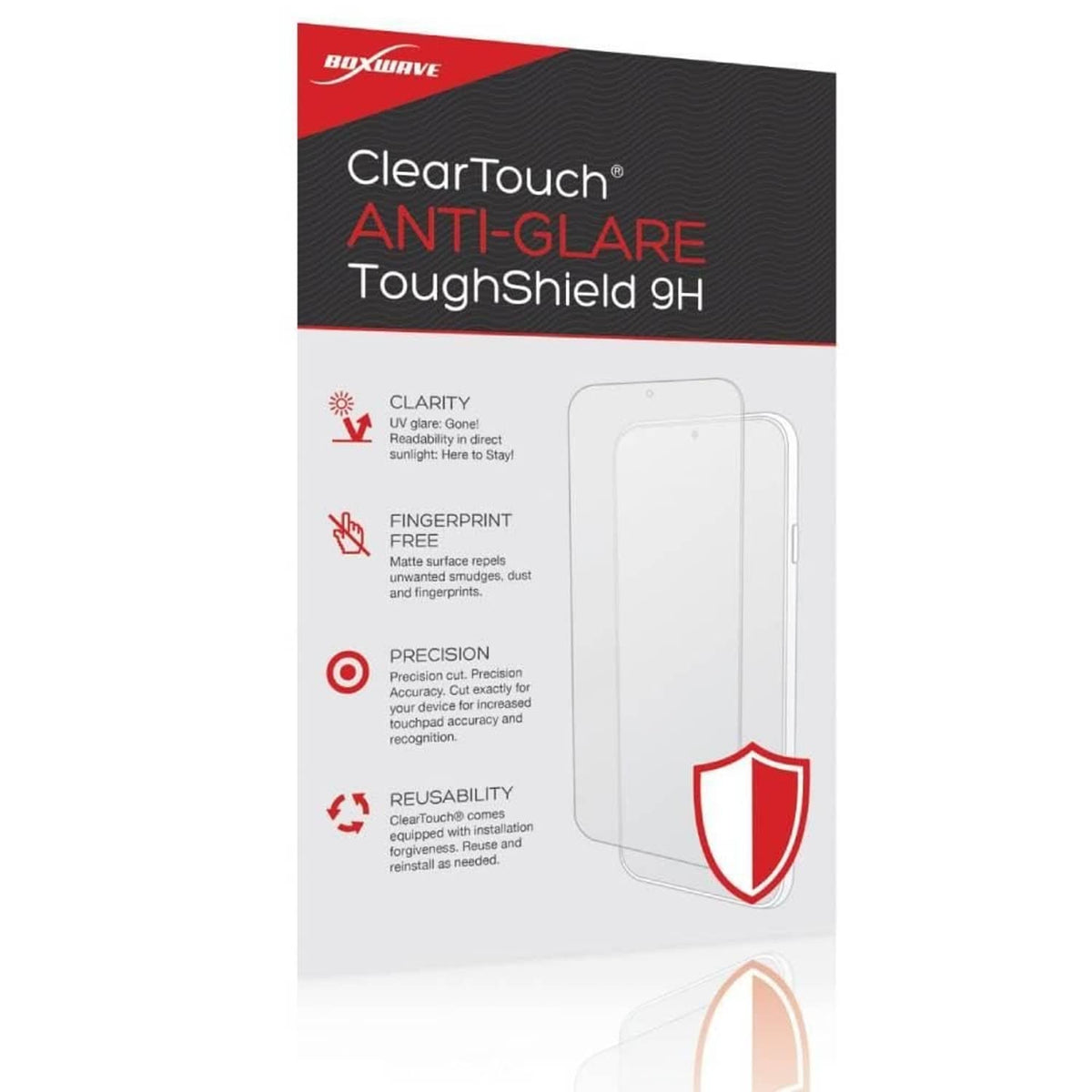 ClearTouch anti-glare ToughShield 9H screen protector film, retail box