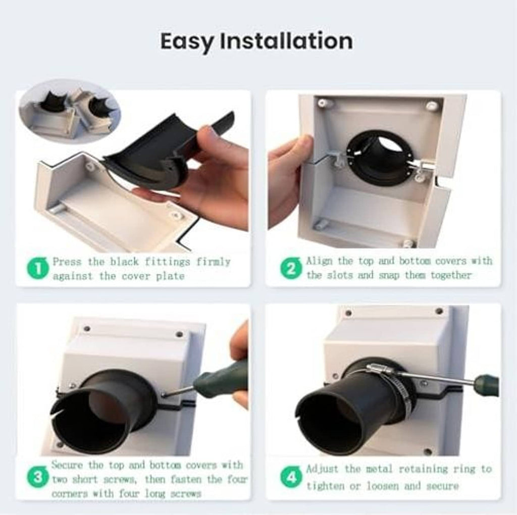White wall cover kit with black pipe fitting and top/bottom cover plates