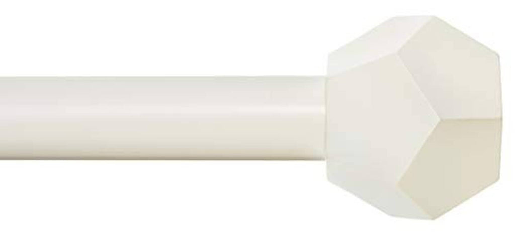 Curtain rod end cap with faceted hexagonal finial, light cream