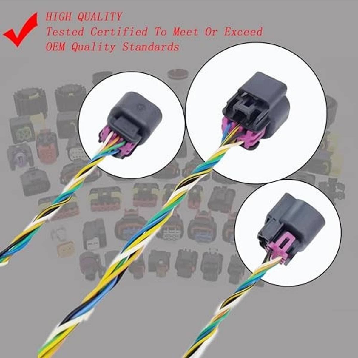 Electronic throttle body harness connector plug with gray housing and colorful twisted wires
