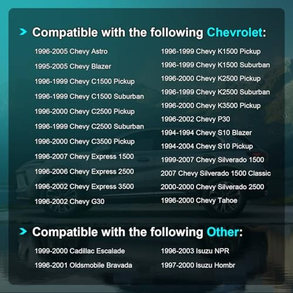Crankshaft position sensor compatibility list for Chevrolet models (text panel)
