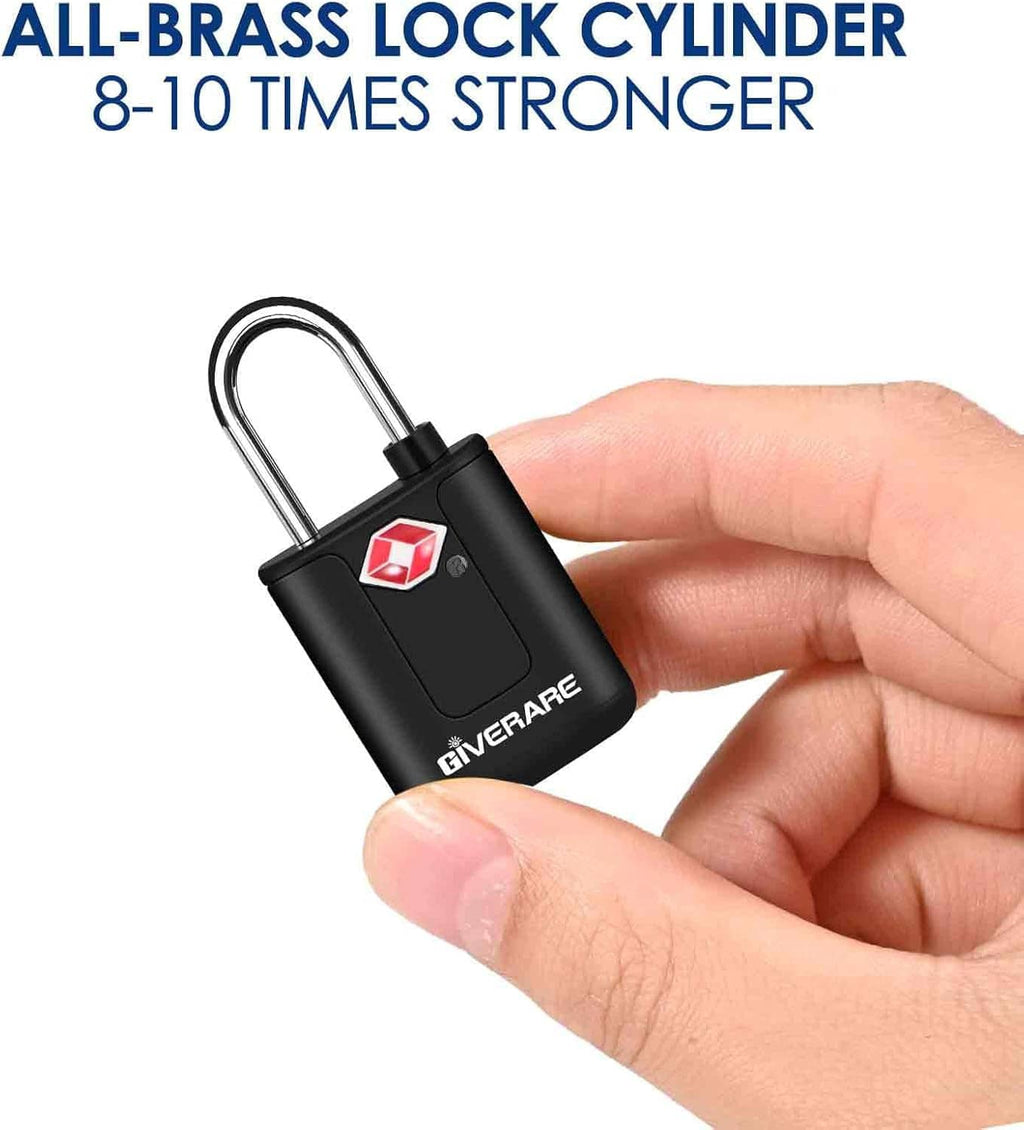 Black GIVERARE padlock with chrome shackle and red logo, held in a hand