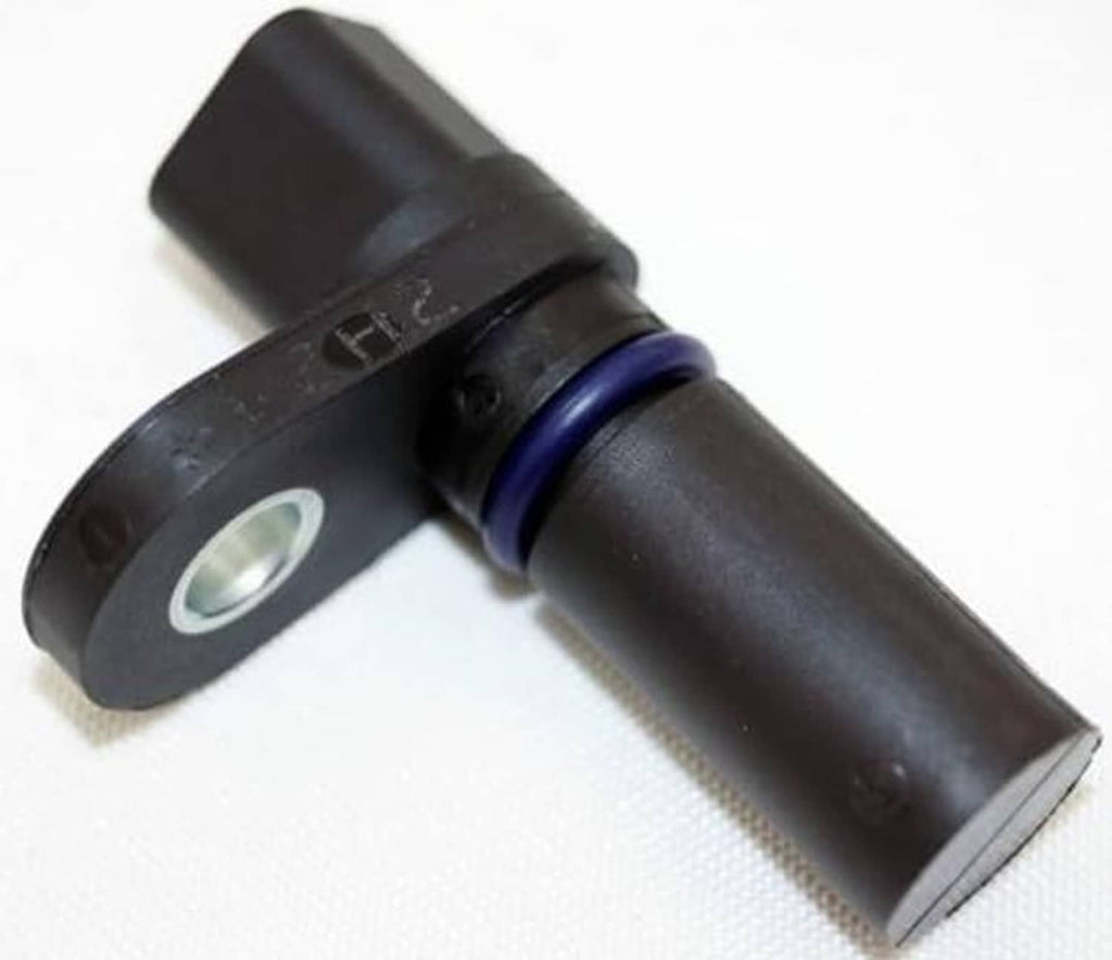 Camshaft position sensor with mounting bracket and blue seal ring on black housing
